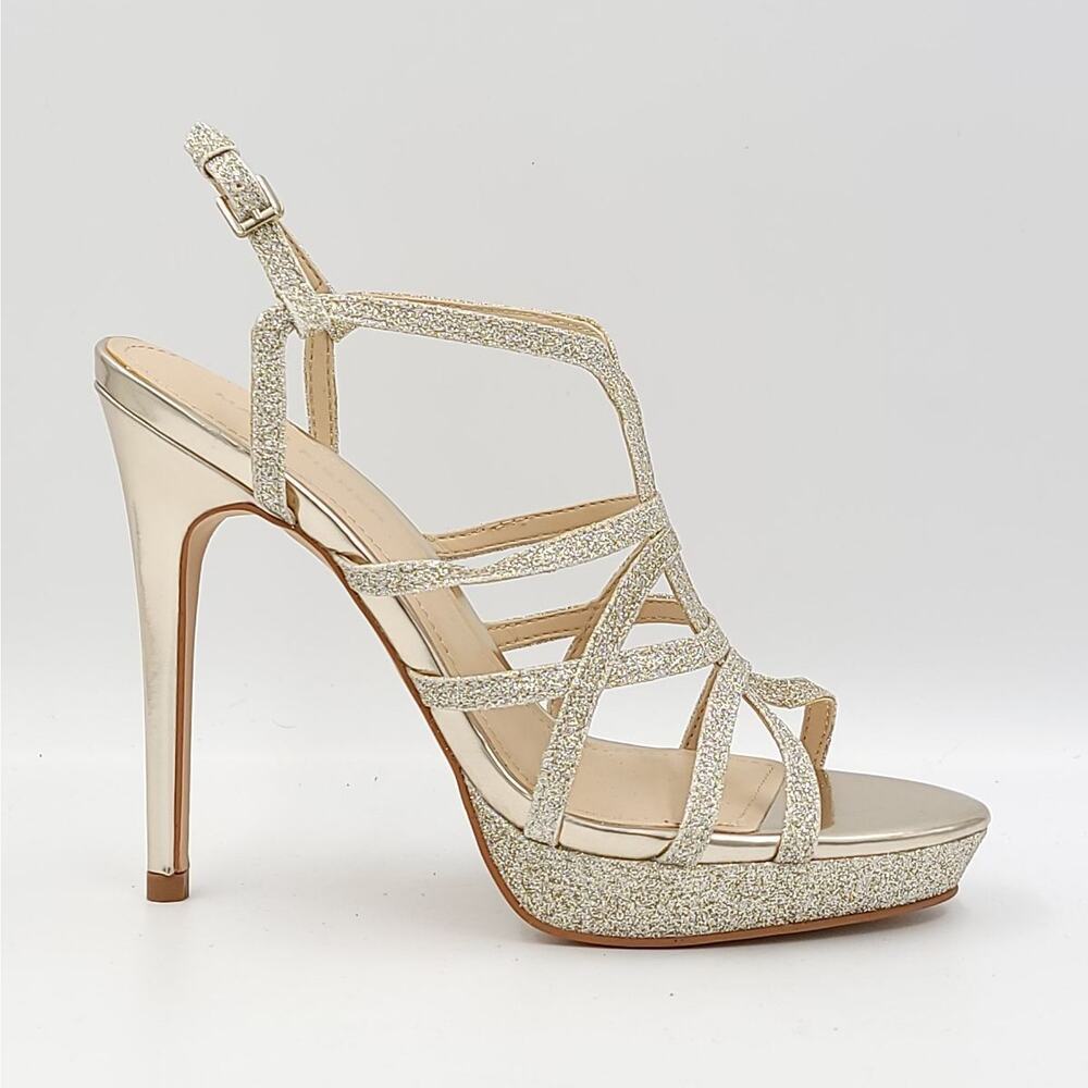 Marc Fisher Women Strappy Slingback Sandals Jaslyn Size US 8M Gold Glitter - Picture 3 of 6